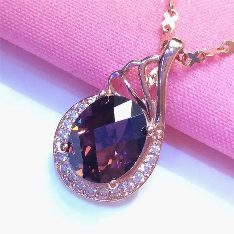 

Copper plated rose gold luxury romantic smoke purple gem wing Zircon sets for women engagement wedding necklace earrings ring
