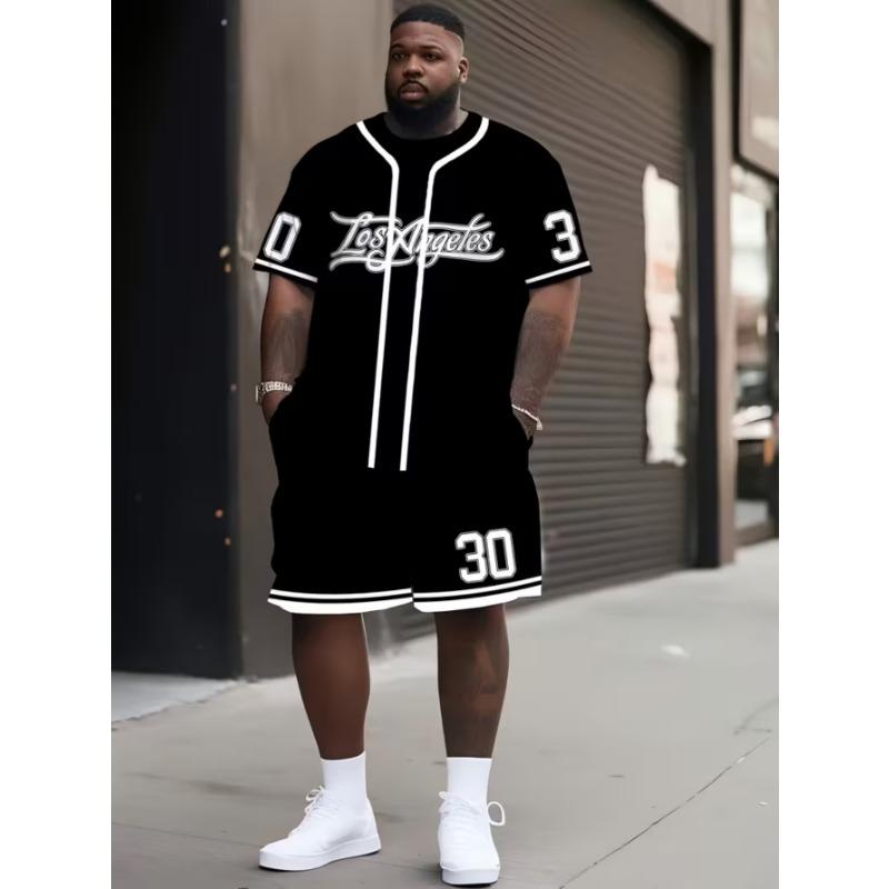 Trend modă stradală urbană set bărbătesc cu gât rotund, mânecă scurtă și pantaloni scurți, simplu, casual și confortabil pentru exterior