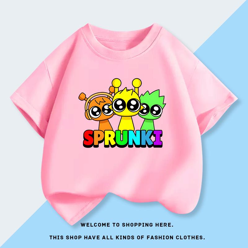 Fashion Children's Sprunki Rhythm Box Summer T-shirt Short Sleeve New Summer Boys' Pure Cotton Top Children's Clothing