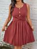 2026 European & American Women's Casual Solid Color Backless Sleeveless Dress with Waist Cross & Three-Button Detail