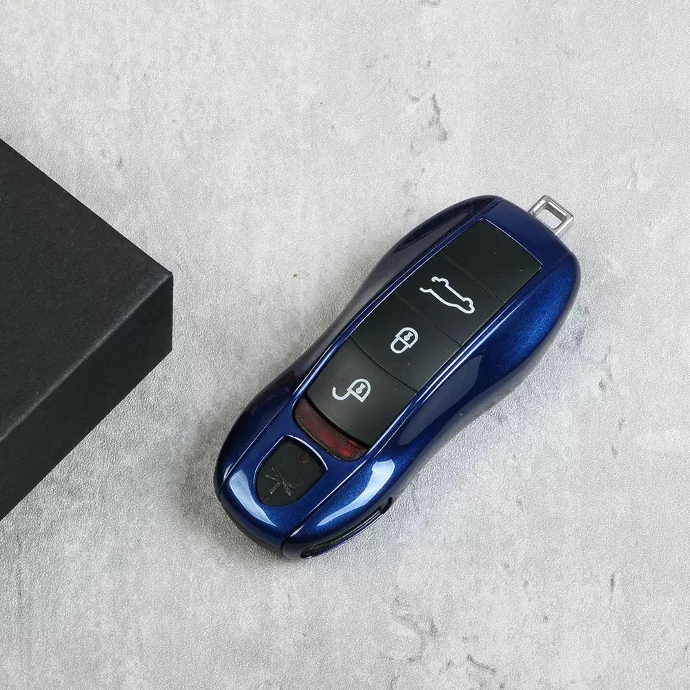 Car Key Case Gentian Blue Remote Control Fob Protective Shell For Porsche Macan Panamera Taycan Cayman Cayenne 911 718 Boxster