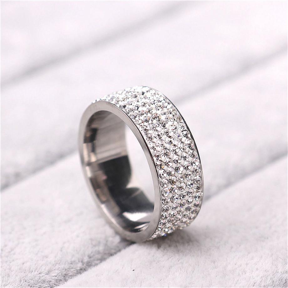 Hip Hop Ice Out Bling Full Rhinestone Womens Ring Gold Color Stainless Steel Rings for Men Women Fashion Jewelry Anel