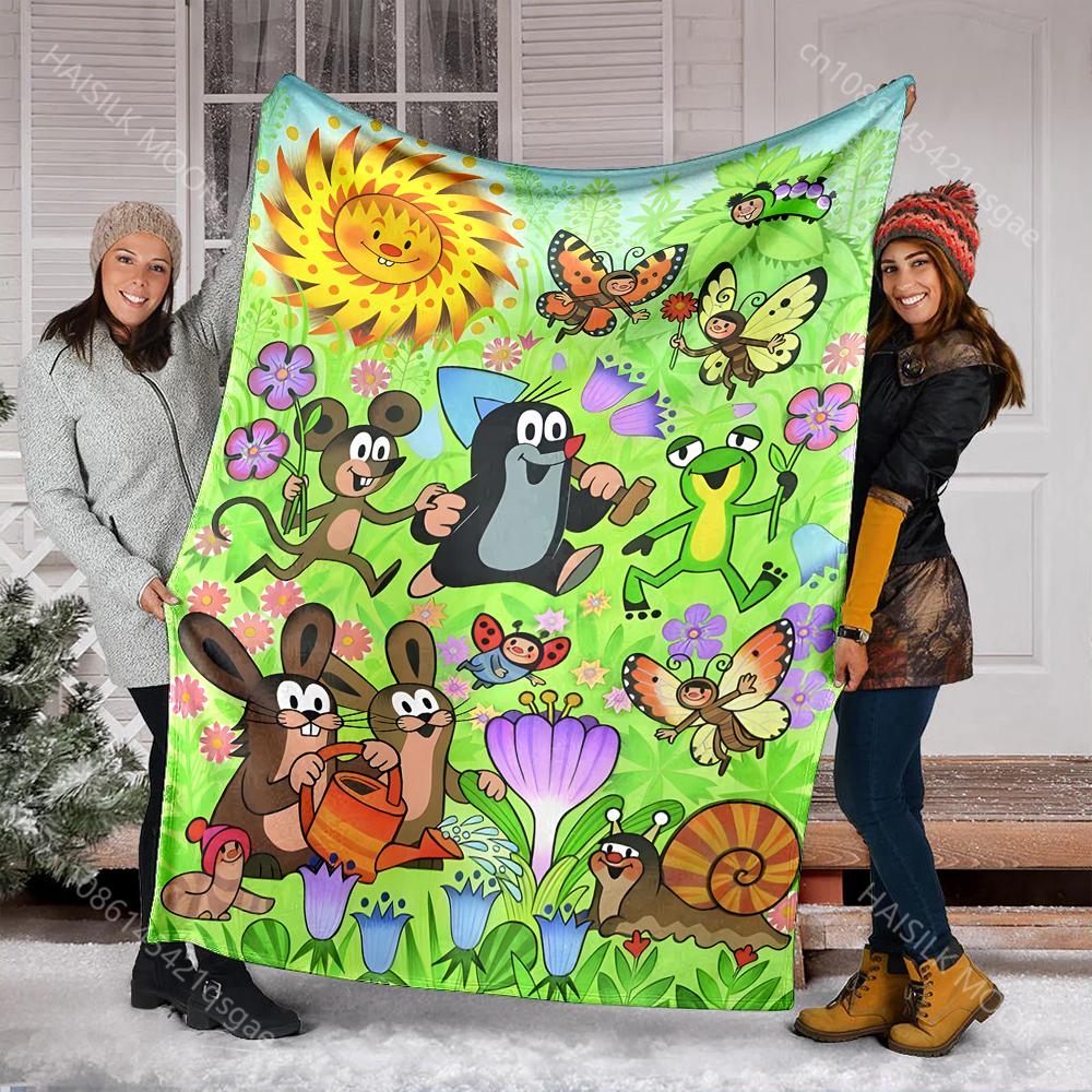 Classic Cartoon Little Mole Print Blanket Warm Soft and Comfortable Home Travel Blanket Sofa Bedding Camping RV Blanket for Gift
