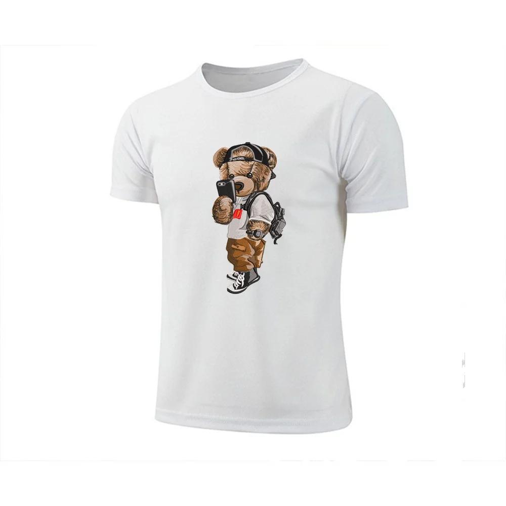Summer Casual Graphics T Shirts For Men Fashion Streetwear Cartoon Bear Print T Shirt Harajuku Short Sleeve Tops Tees Men Clothi