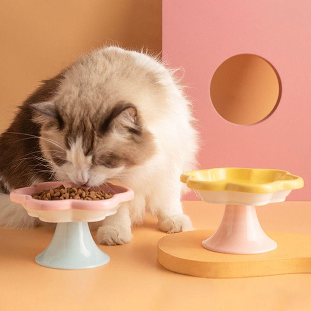 Anti Tipping Ceramic Cat Bowl Neck Protection Pet Drinking Eating Feeder  Wet Dry Food