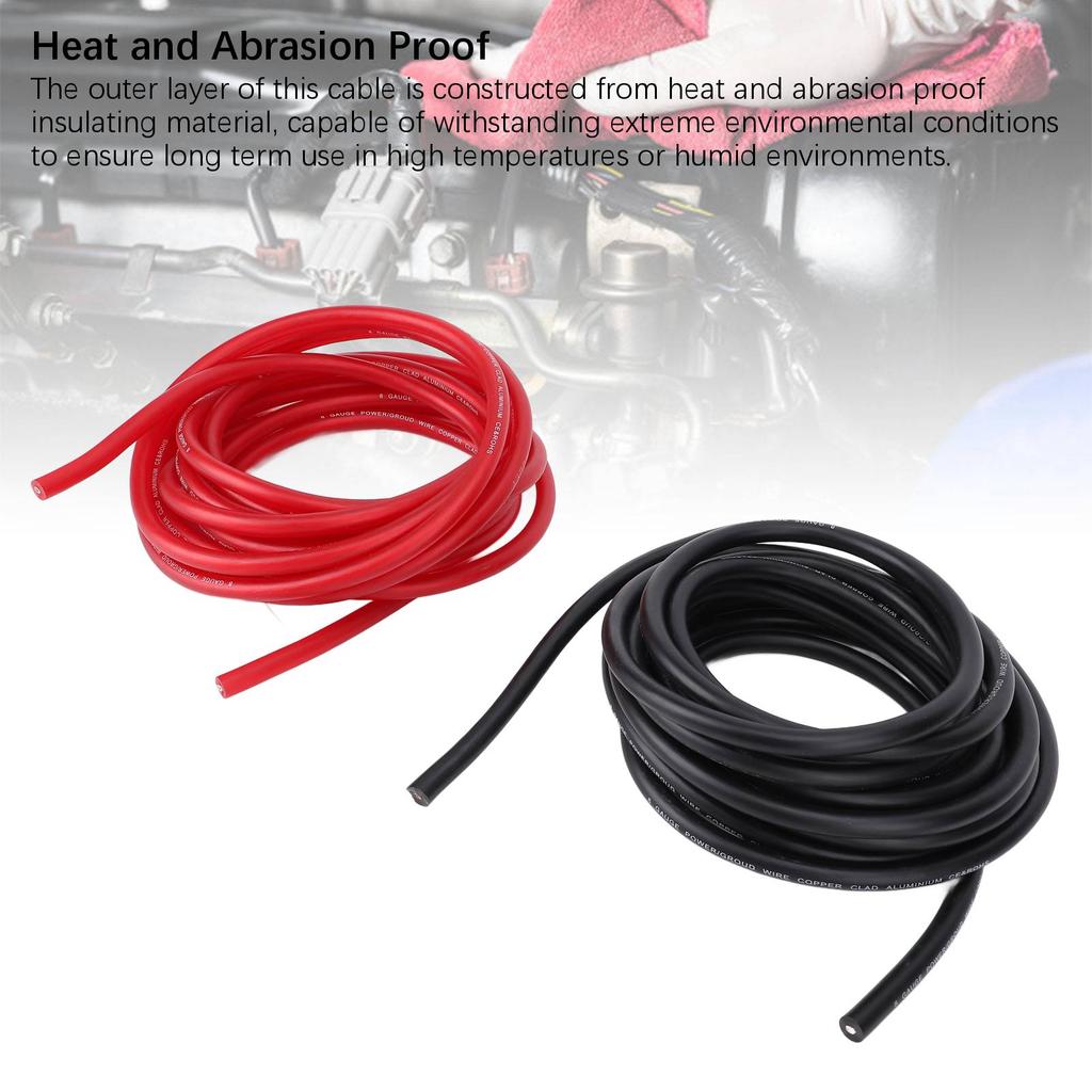 2PCS 8 Gauge Wire High Temperature Tolerant 8AWG Automotive Power Ground Cable for Vehicle RV Trailer Boat 25FT
