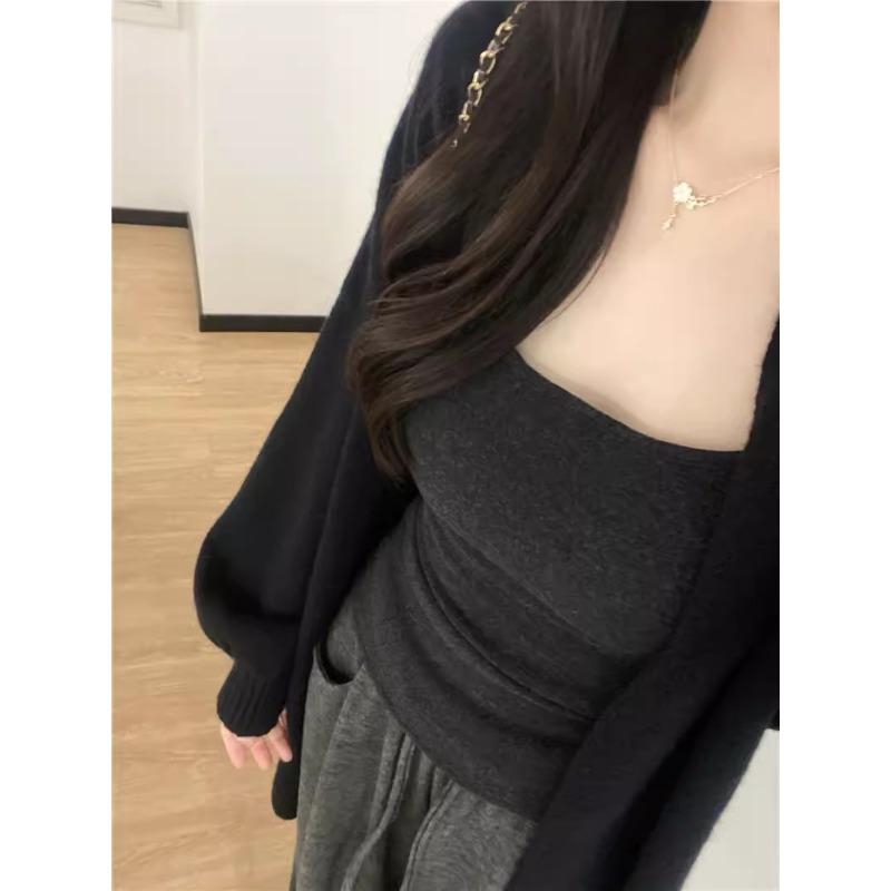 Autumn and Winter New Lazy Style Buckle-free Medium and Long Knitted Cardigan Sweater Women's Versatile Loose and Thin Sweater Women