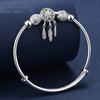 Adjustable Size 925  Silver Bangle Cuff Dreamcatcher Tassel Feather Round Bead Charm Bracelet Jewelry For Women Wedding