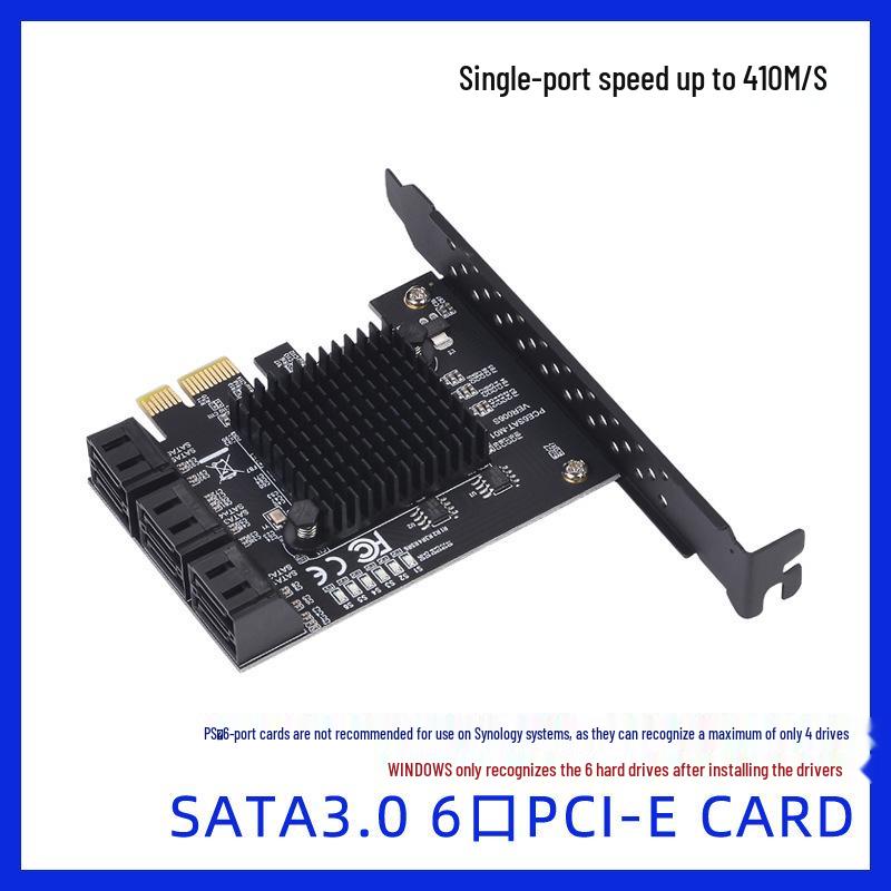 PCI-E to SATA 3.0 Expansion Card 4-Port/6-Port 6Gbps Adapter for IPFS and Chia with 88SE9215 Chip.
