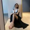 Stripe Slim Strap Dress A-line Beach Vacation Sundress Retro Sleeveless Long Dress  for Girls