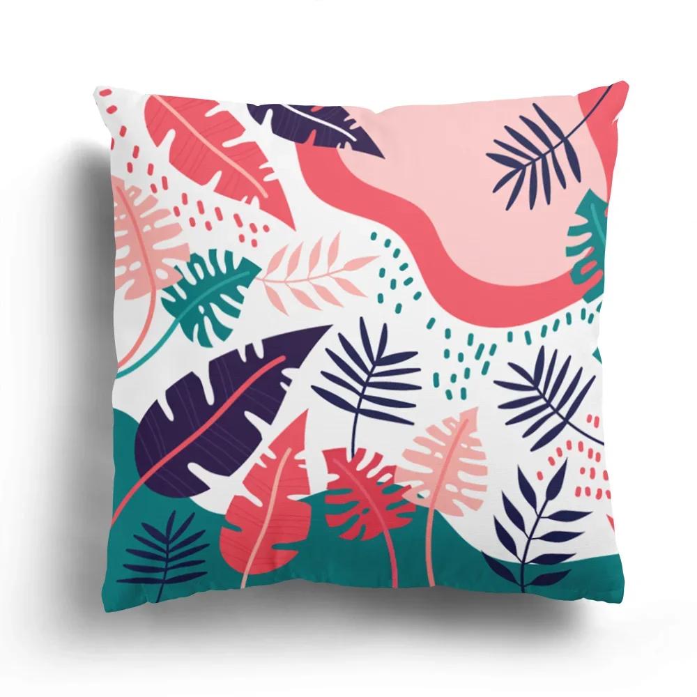 Home Decor Colorful Floral And Leaf Patterned Pillow Covers Pattern Cushion Cover Suitable For Sofa Bedroom Car Pillow Cover