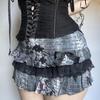 Y2k Gothic Miniskirt Womens High Street Ruffles Hem Mini Skirt Bowknot Lace Patchwork Tiered A-Line Skirts Harajuku Faldas