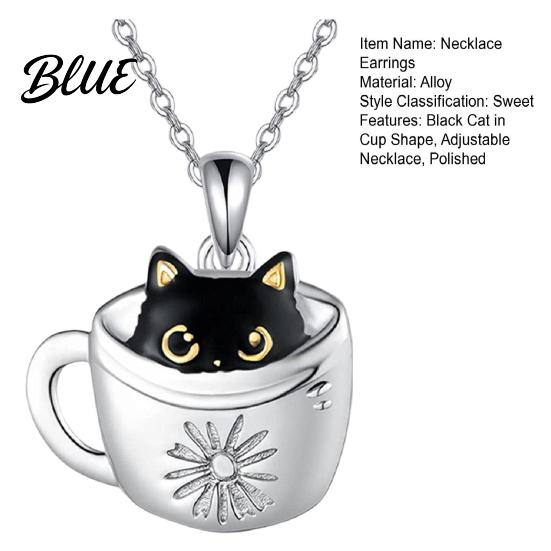 Animal Theme Jewelry Women Necklace Hook Earrings Black Cat In