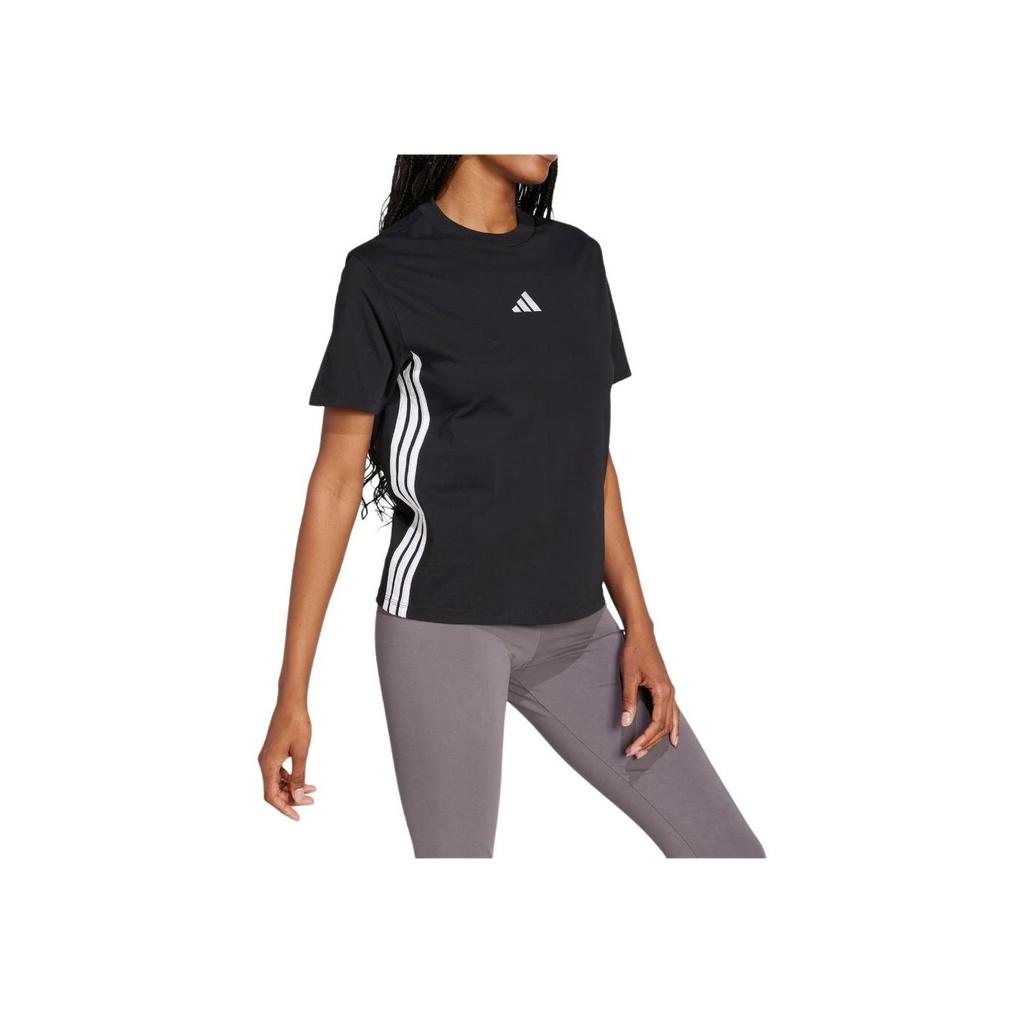 Adidas Womens Essentials 3-Stripes Cotton T-Shirt Black/White Women Streetwear JD0846