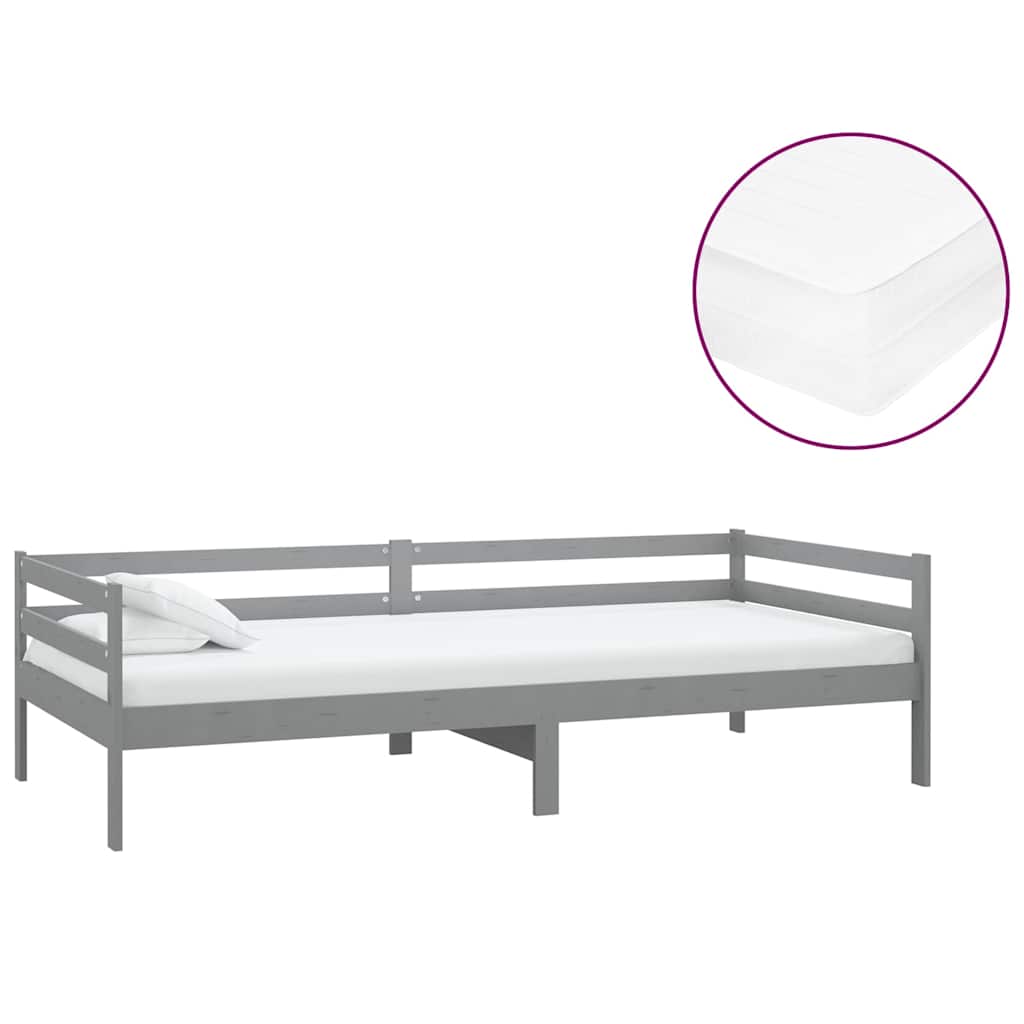 vidaXL Tagesbett mit Matratze 90x200 cm Grau Kiefer Massivholz