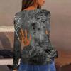 Women's Halloween Print Long Sleeve Top - Casual Pullover with Split Hem, Fun Holiday Design for Parties and Daily Wear