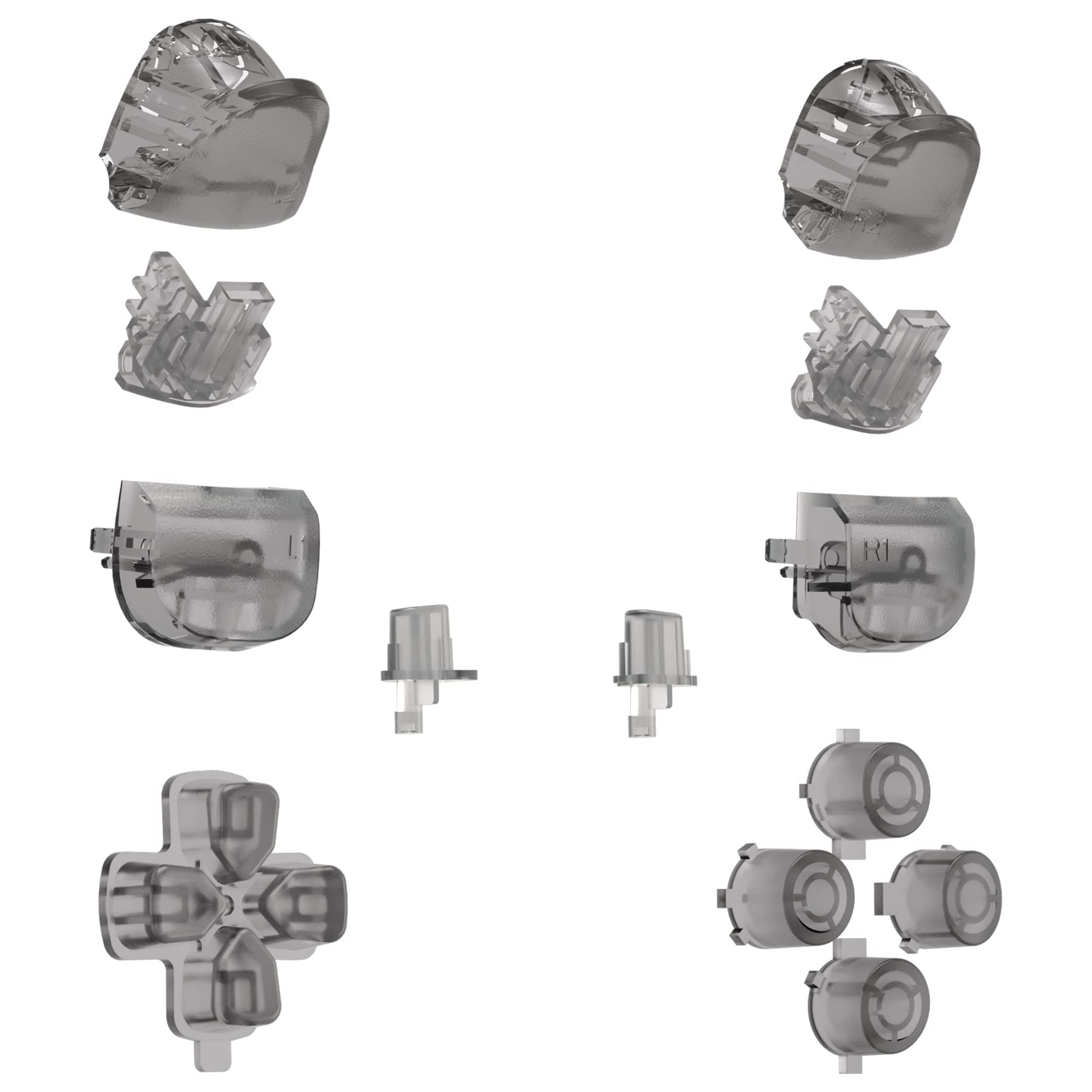 

eXtremeRate Заміна для контролера PS5 Share Додаткова Прозора Лицьова Панель Повний Набір Кнопок для Контролера PlayStation 5 Контролер Не Входить D-Pad