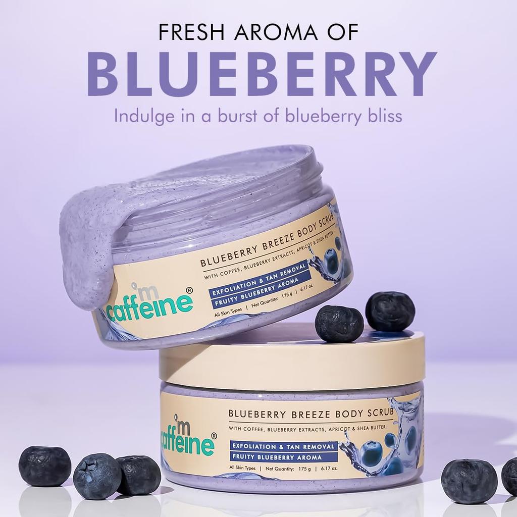 mCaffeine Blueberry Blast Detan & Cleanse Duo for Glowing Skin | Body Wash 300ml & Scrub 175g