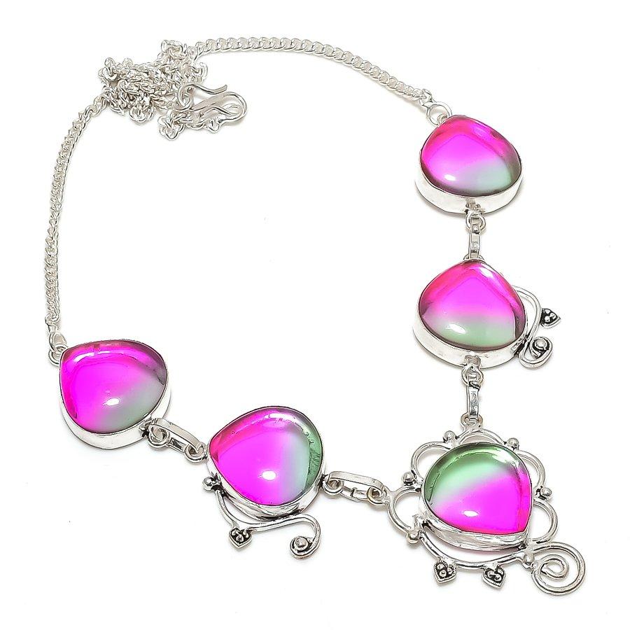 Bi-Color Tourmaline Gemstone 925 Sterling Silver Jewelry Necklace 18"