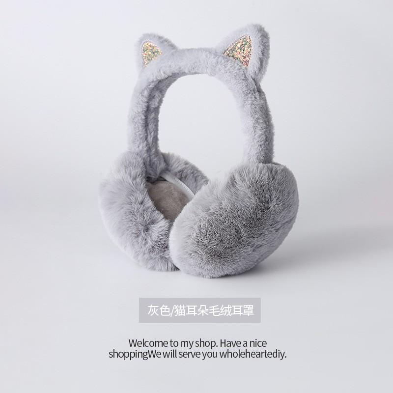 Warm Winter Ear Muffs With Cute Cat Ears - Plush Fleece Lined Foldable Earmuffs Women Men Adults