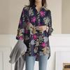 Fashion Long Sleeve Loose Large Size Printed Blouse Women Elegant Long Sleeve Office Ladies Casual Simple Tops Lapel Vintage Spring Summer Shirts