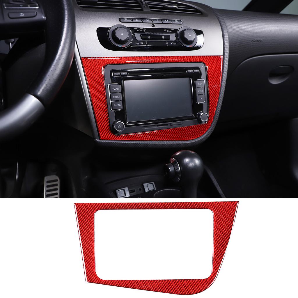 Red Carbon Fiber Dashboard Navigation Cover Trim For Seat Leon 2008-12