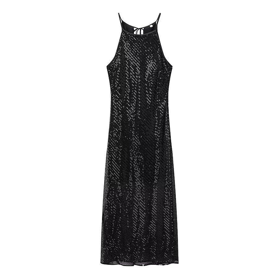 Women's New European and American Fashion Sexy Neck Sleeveless Sequin Dress
