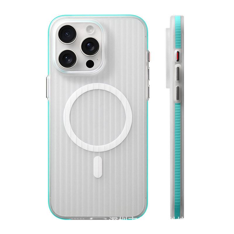 Corrugated Pattern For Magsafe Magnetic Wireless Charge Case For iPhone 15 14 13 12 16ProMax Non-slip Bumper Hard PC Matte Cover