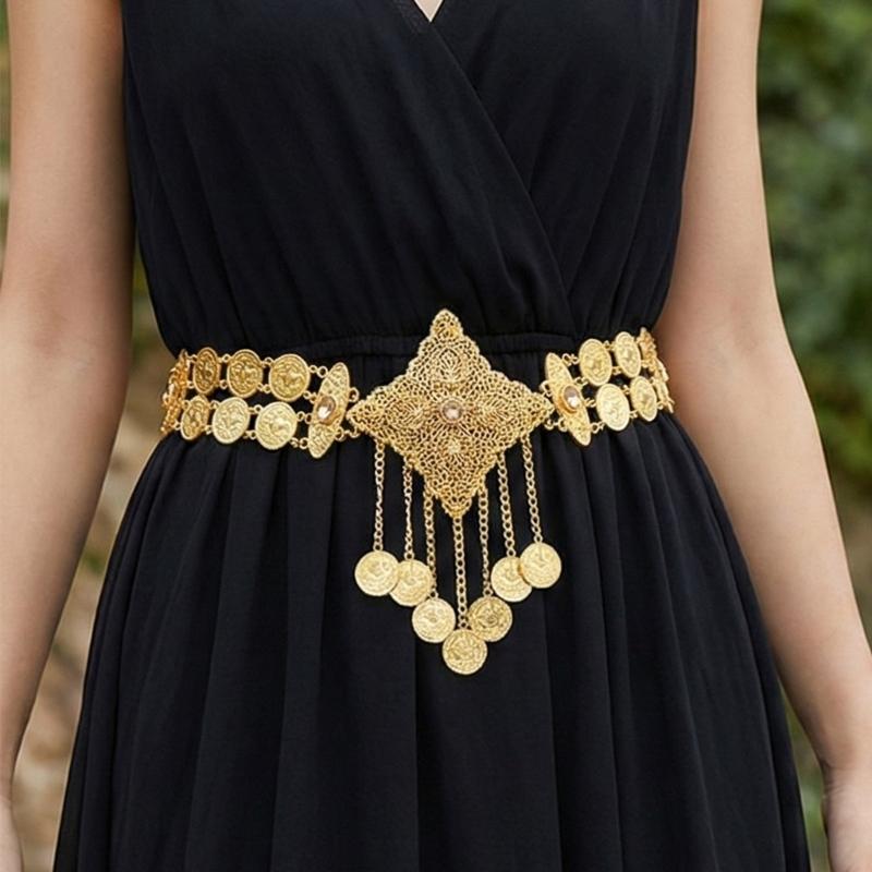 Blingbling Waist Belt Stylish Carved Floral Waist Chain Belt Elaborate Chain Belly Chain for Wedding Waist Chain
