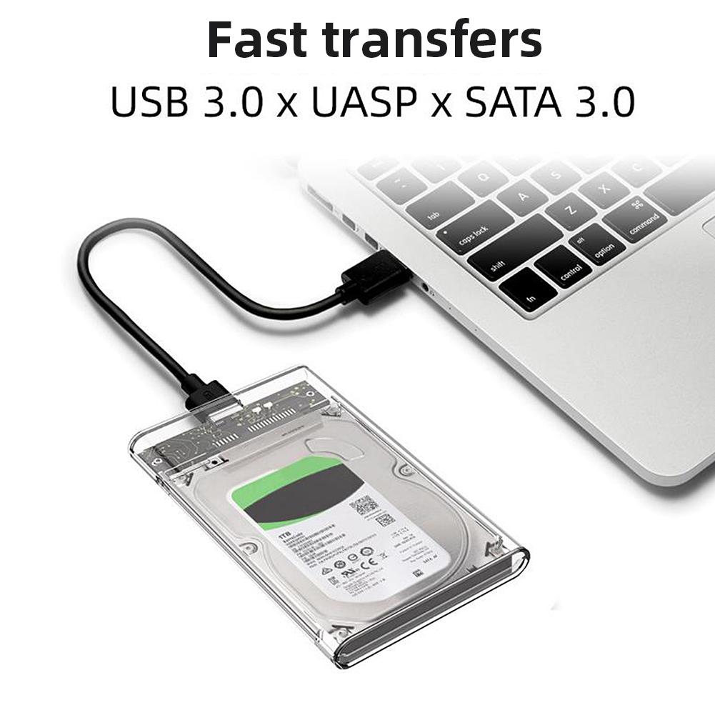 2.5 Inch HDD SSD Enclosure Transparent Portable External Hard Drive Case with USB 20 and 30 Support
