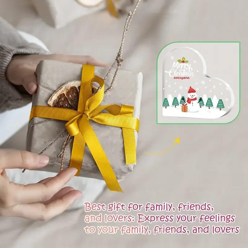 2D Flat Contemporary Acrylic Heart-Shaped Christmas Desktop Decoration Plaque, Home Decor Plaque Hanging Wall Art Decorative Garden Decoration for Roo