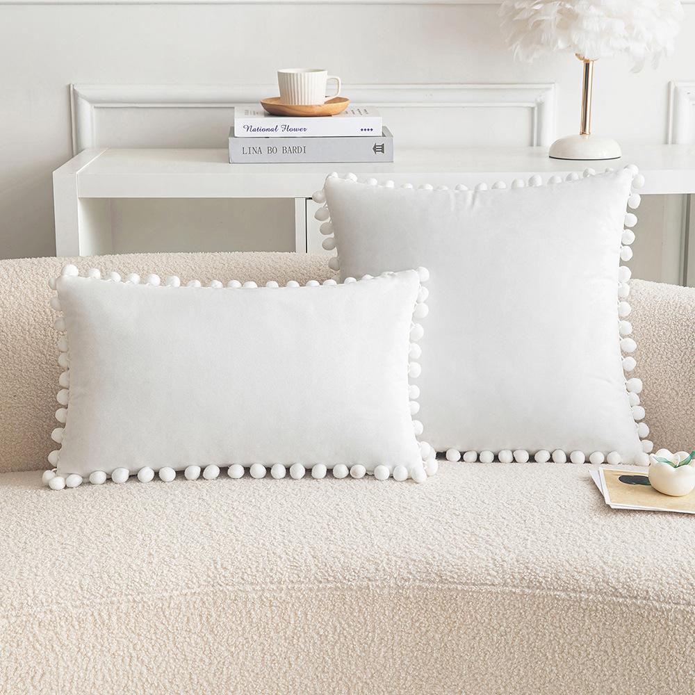 Ins Style Home Fabric Model Room Sofa Pillow Case Hair Ball Velvet Sofa Cushion Rectangular Shape
