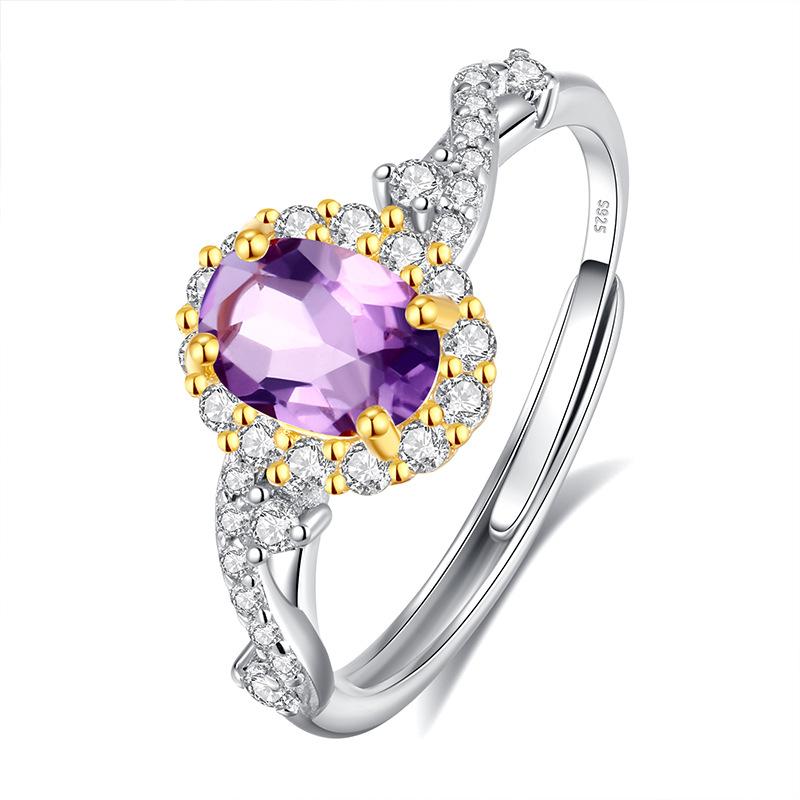 New s925 sterling silver fashionable natural crystal stone ring women s inlaid topaz olivine light luxury fashion gift Adjustable opening