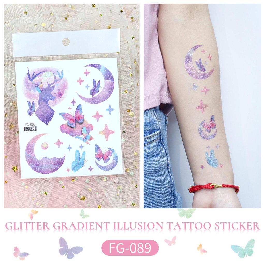 Rikalong Waterproof Cartoon Butterfly & Mermaid Glitter Tattoo Stickers for Face