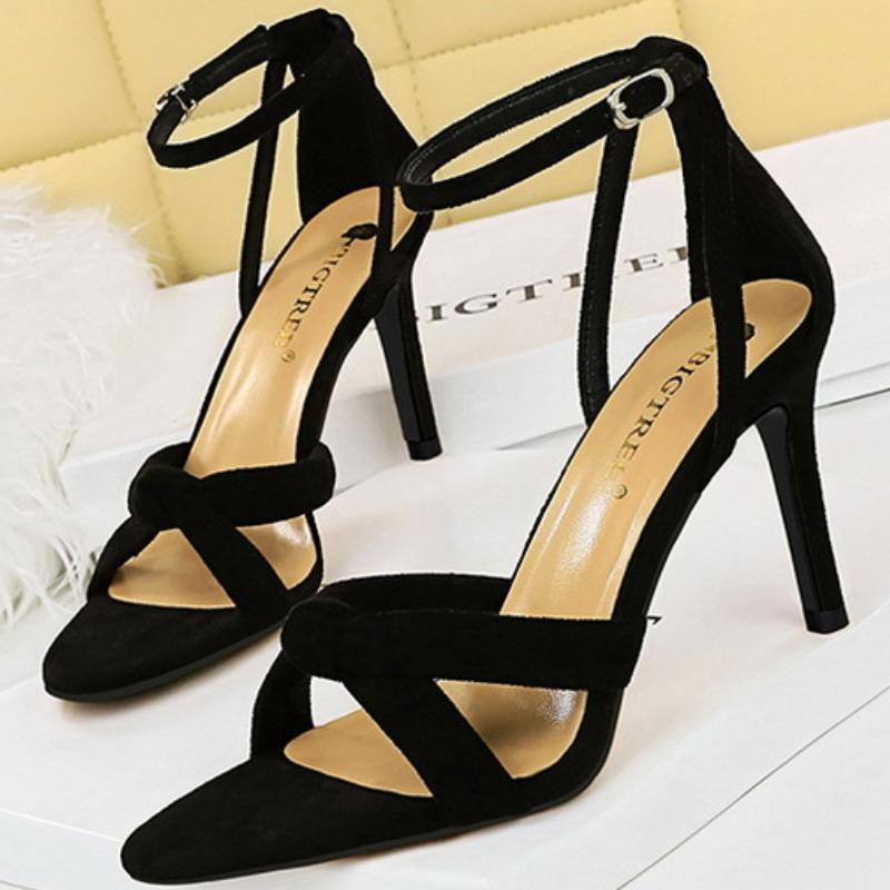 Fashion cross-tie Satin Women Sandal Pointed Toe Ankle strap Slide Sandal Fashion Comfort Banquet belt Buckle super high heel Dress Shoe