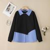ZANZEA Damen Umlegekragen Langarm Patchwork Pullover Dünnes Sweatshirt