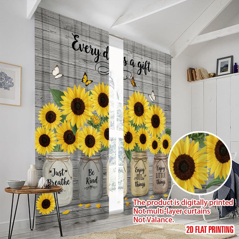 2pcs 2D Flat Printing Window Curtains Sunflowers Mason Jars Butterflies Polyester Without Electricity All Season Party & Holiday