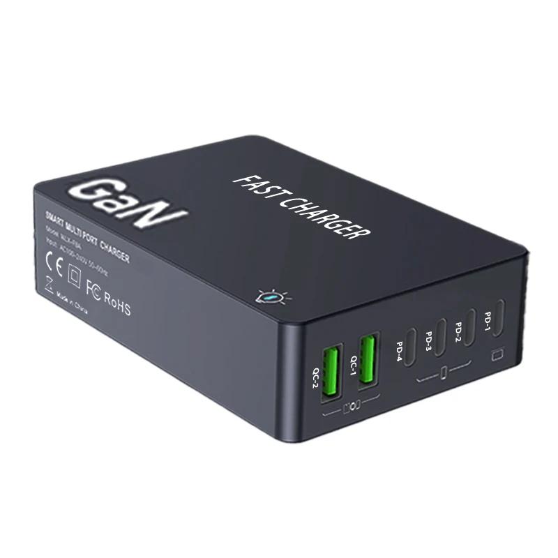 

6-портовая док-станция для зарядки планшетов USB PD QC3.0, настольная, GaN для быстрой зарядки, для смартфона, планшета, ноутбука, для дома, офиса, быстрая зарядка KR чёрный