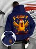 Men Funny F-CAW-F Chicken Slogan Hoodie Loose Fit Cartoon Animal Casual Pullover Street Sweatshirt Autumn Winter