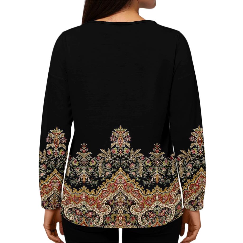 Damen Casual Mode Locker Rundhals Blumenmuster Langarm Oberteil