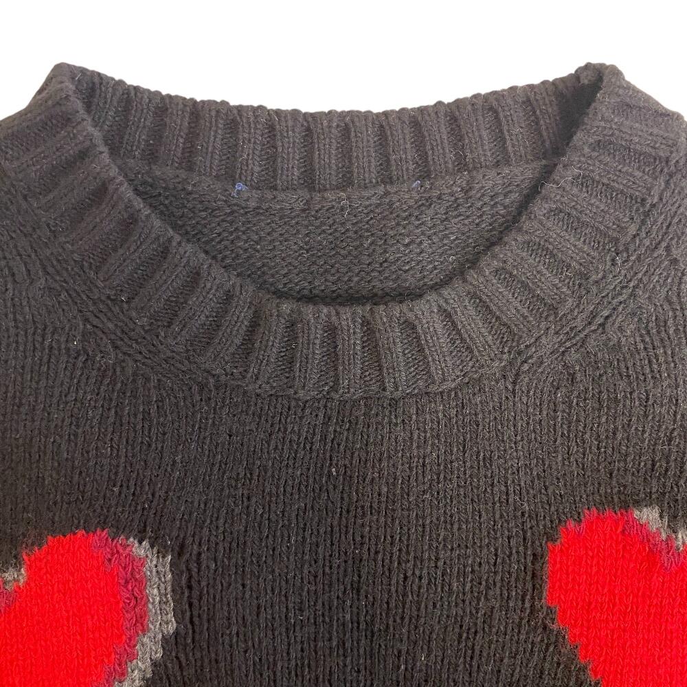 Prada Sweater Heart Wool Knit Black Wool Women Used