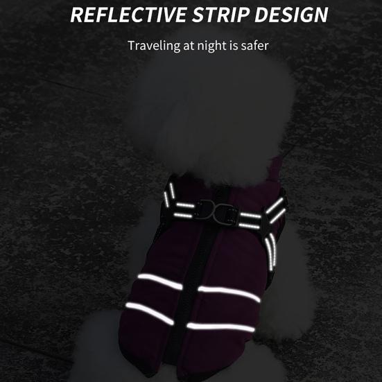 Dog Winter Coat with Zipper Padded Waterproof Jacket Harness Thickened Windproof Snow Jacket