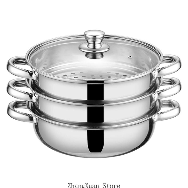 

3XUF Stainless Steel Multi Layer Steamer Pot With Ventilated Lid For Vegetables China Mainland