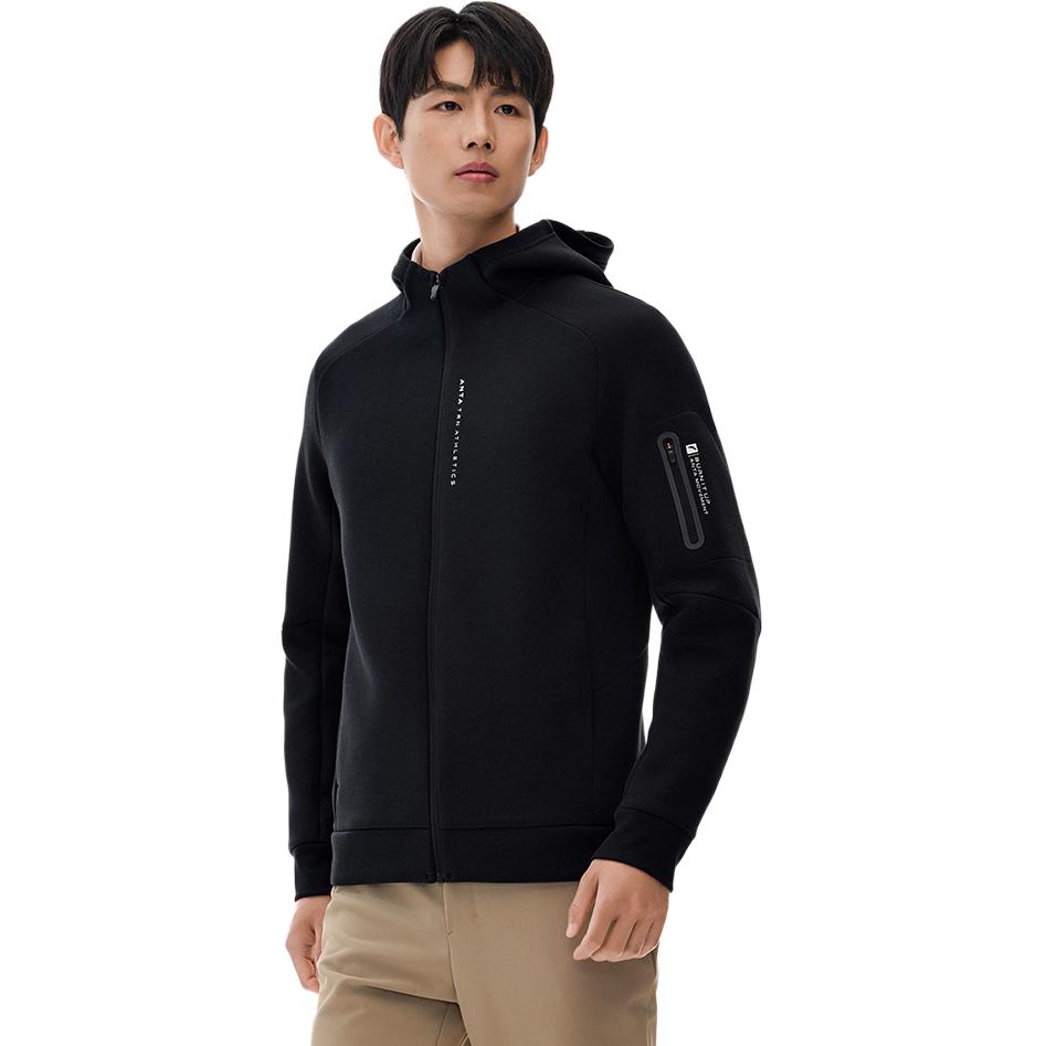 Anta Comfortable Casual Simple Zip Hooded Raglan Slim Fit Jacket Men Jacket Basic-Black 152517718S-4