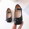 2024 Spring and Autumn New Korean Style Sweet Girls Black Leather Shoes Children's Fashion Square-toe Soft Simple Flats Casual