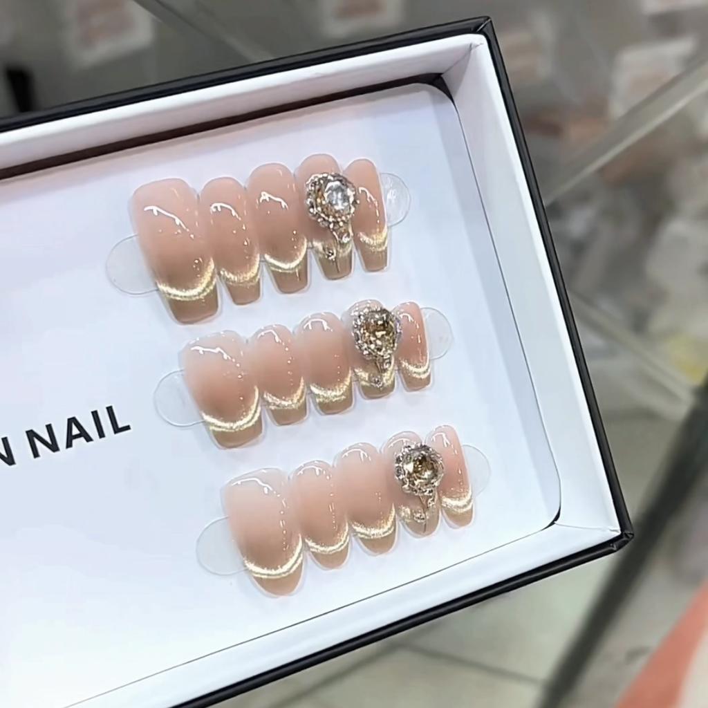 Pure Handmade Autumn New Style Phototherapy Wearable Armor Golden Autumn Rose Cat Eye Nail Art Patch Can Be Detached
