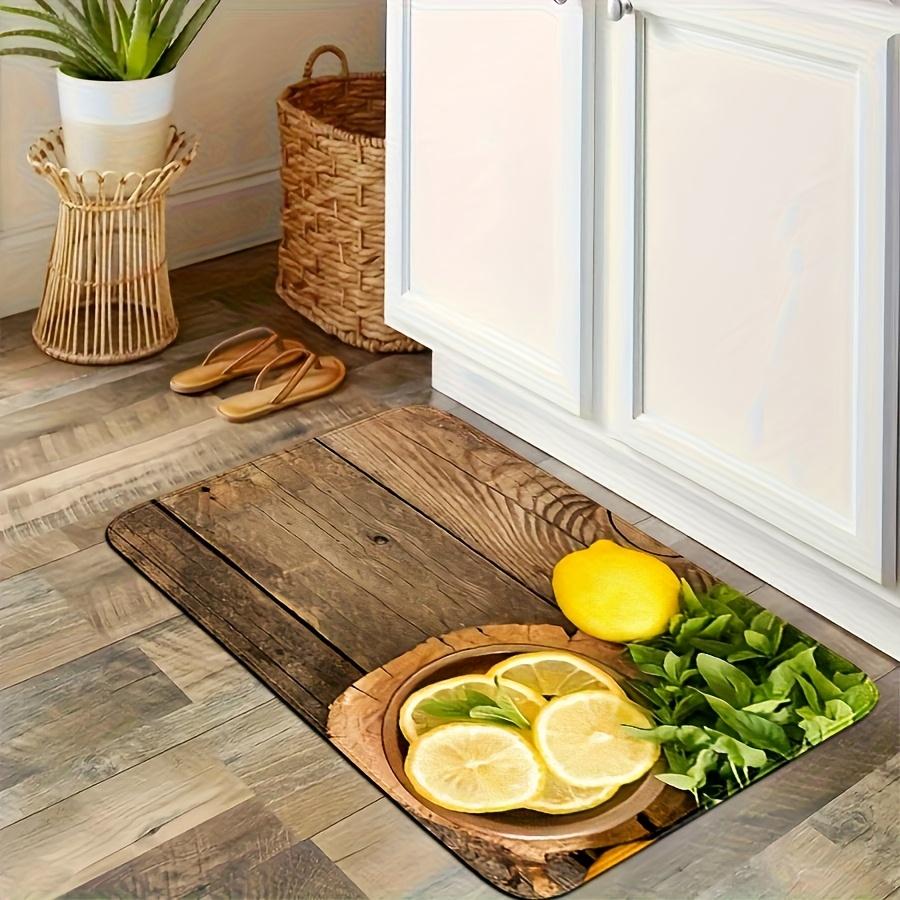 1 Stück Holz Zitrone Aufdruck Wasserdicht Rutschfest Dick Gepolstert Küchenmatte Strapazierfähig Komfort Stehmatte für Küche Badezimmer