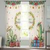Christmas Winter Plant Bow Curtains For Living Room Bedroom Home Decoration Window Voile Tulle Curtain Drapes