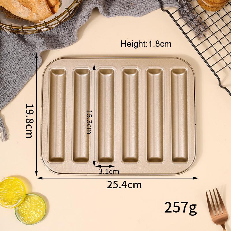6-Cavities Biscuit Stick Mold Non-Stick Carbon Steel 3D Cylinder Muffin Long Strip Cake Mold Kitchen Baking Tools