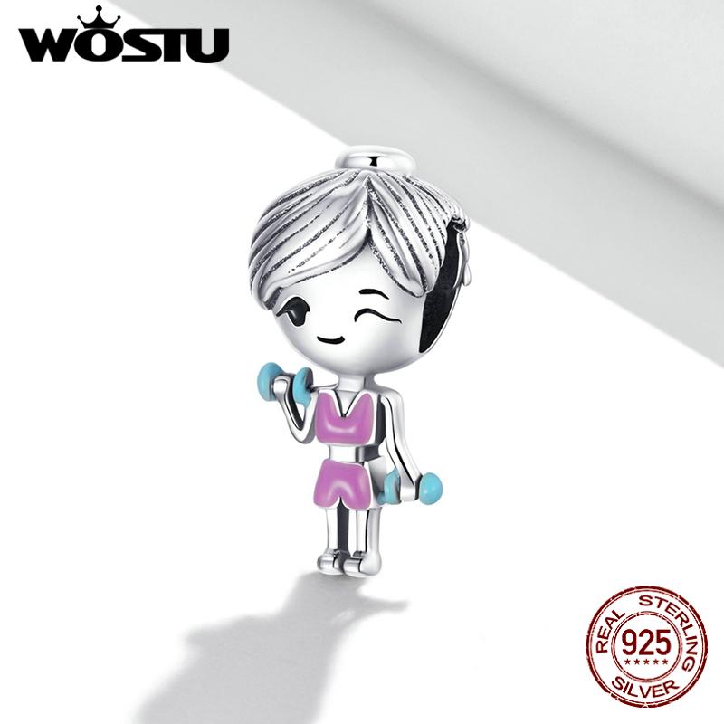 

WOSTU Energetic Workout Girl из стерлингового серебра 925 пробы с эмалевой подвеской для женщин, ювелирные украшения 925 silver